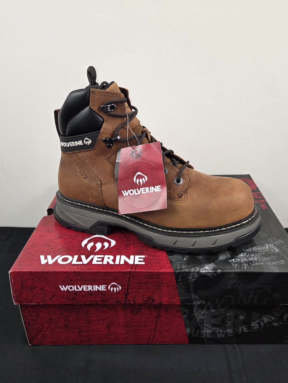 Wolverine Work Boots Mens Size 9 Brown Leather Lace Up Carbon Fiber Safety 6"